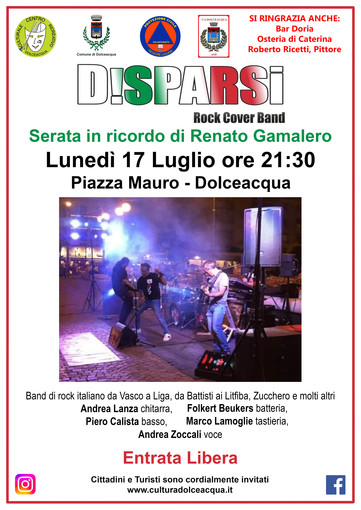 “I D-Sparsi” a Dolceacqua, la cover band si esibisce in piazza Mauro