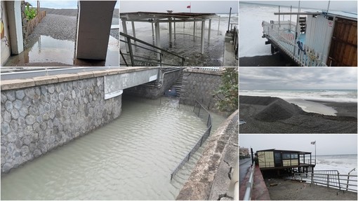 Mareggiata a Bordighera, le onde raggiungono la passeggiata e gli stabilimenti balneari (Foto e video)