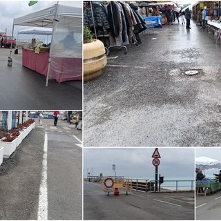 Bordighera, la pioggia non ferma il mercato del giovedì: bancarelle tra la ghiaia (Foto e video)