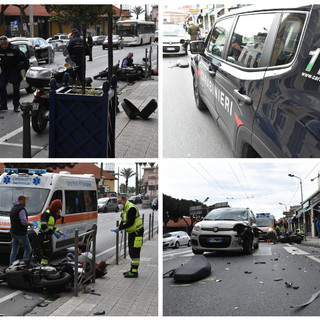 Sanremo, tremendo scontro frontale auto - scooter in via Roma: due feriti all’ospedale (foto)