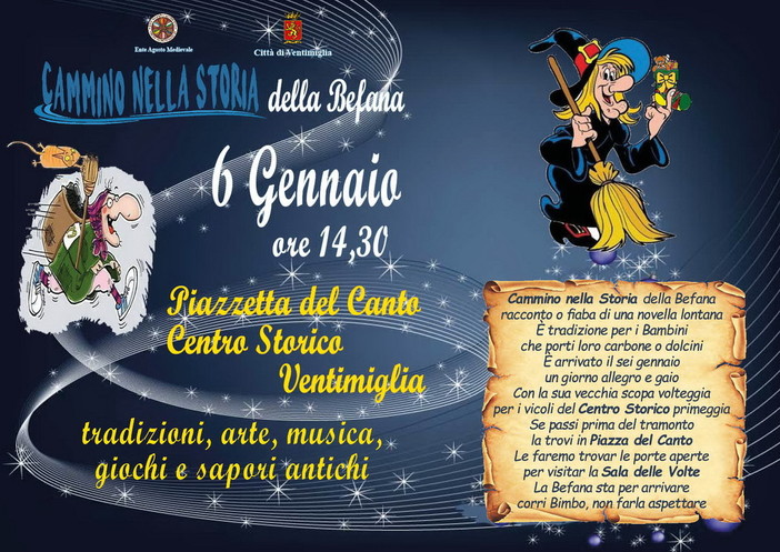 Domani la Befana arriva a Ventimiglia nel nuovo spazio Culturale del Centro Storico