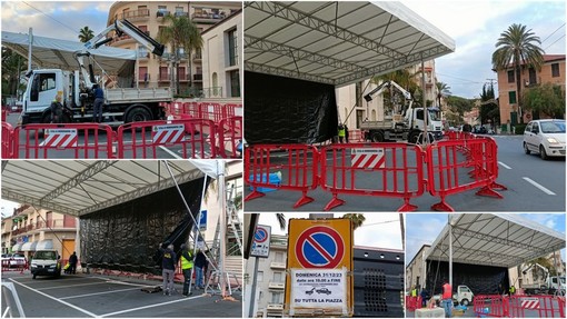 Capodanno in piazza a Bordighera, al via l'installazione del palco (Foto e video)