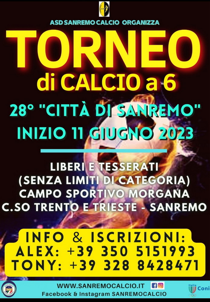 Calcio a 6: già 10 le squadre iscritte al 28esimo Torneo Città di Sanremo di giugno