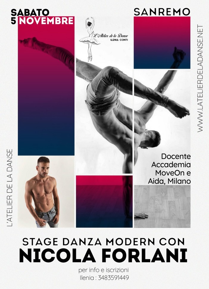 Sanremo: l’Atelier de la Danse apre all’insegna della grande danza internazionale con lo stage di Nicola Forlani