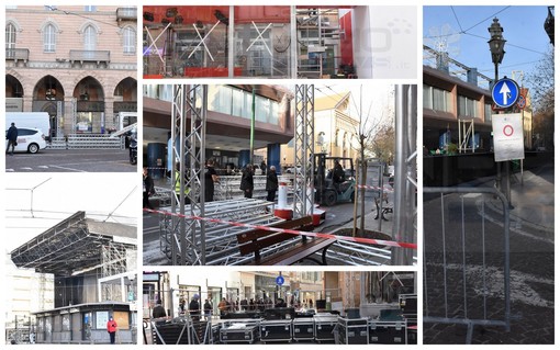 Sanremo: prosegue l'allestimento per il Festival in città, montate le prime transenne in corso Garibaldi (Foto)