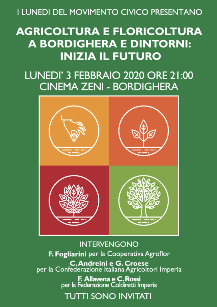 Bordighera: lunedì nuovo incontro del Movimento Civico, si parlerà di “Agricoltura e floricoltura a Bordighera e dintorni”
