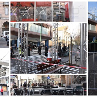 Sanremo: prosegue l'allestimento per il Festival in città, montate le prime transenne in corso Garibaldi (Foto)