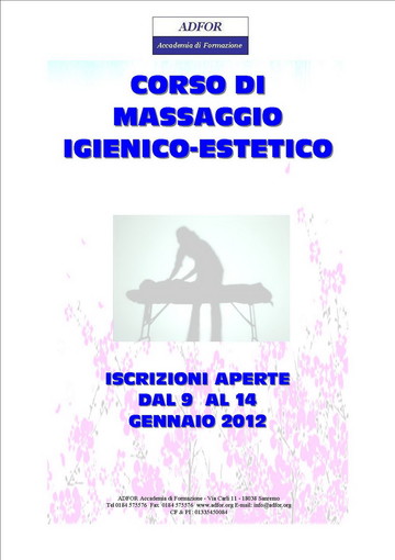 Sanremo: aperte le iscrizioni al corso Massaggio Igienico-Estetico dell'ADFOR