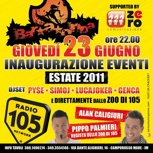 Giovedì sera con lo 'Zoo di 105' l'inaugurazione del 'Bar.a.Onda' di Camporosso