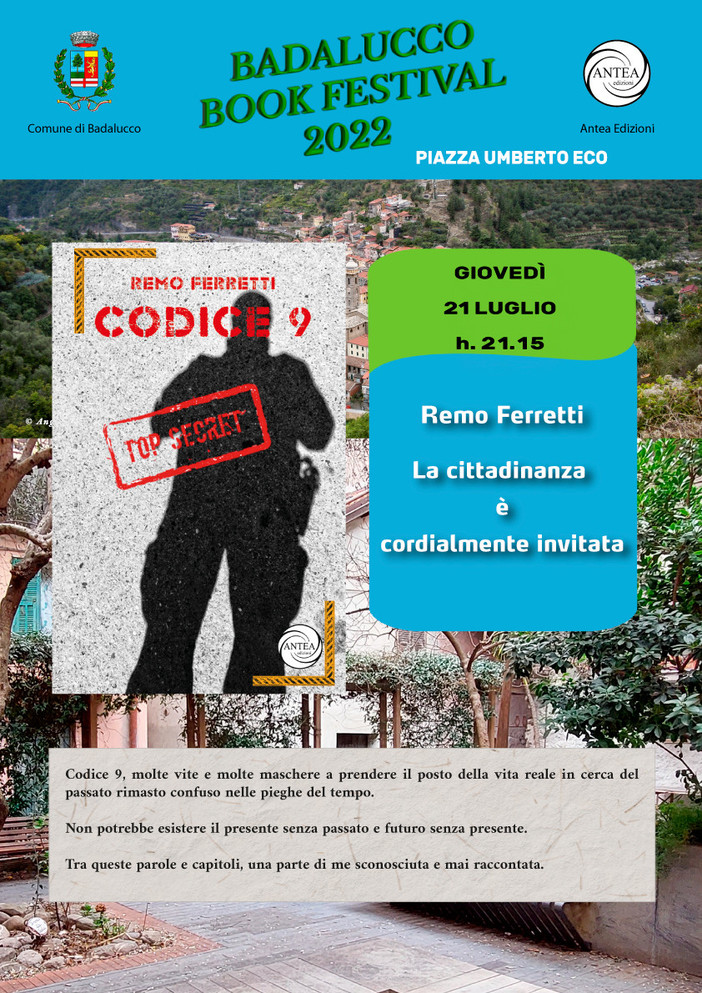 Questa sera al Badalucco Book Festival appuntamento con Remo Ferretti e il suo libro “Codice 9”