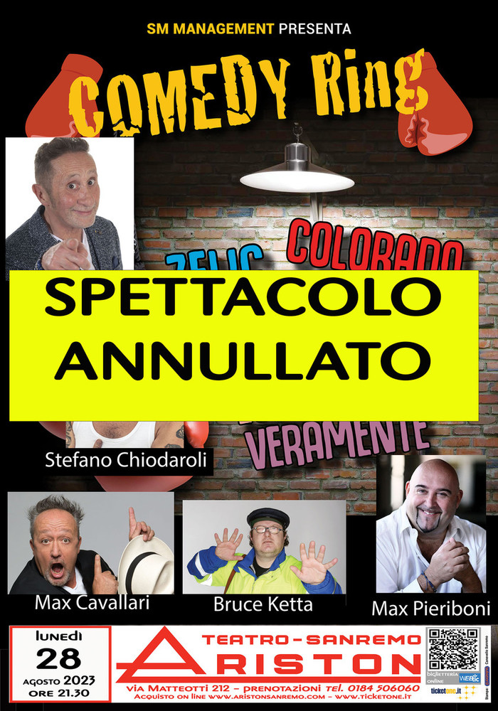 Sanremo: annullato lo spettacolo Comedy Ring in programma stasera all'Ariston
