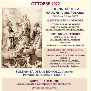 Solennità di San Romolo e della Madonna del Rosario a Sanremo: le iniziative liturgiche