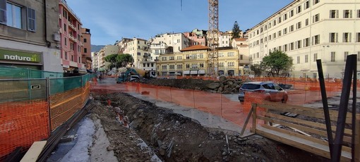 Il cantiere per il parcheggio di piazza Eroi