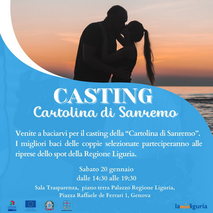 Sabato casting per diventare protagonista con un bacio al festival di Sanremo nello spot di Regione Liguria