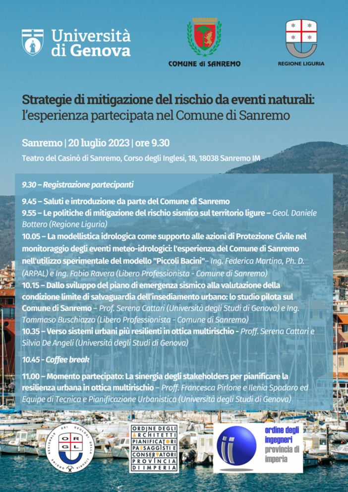 Al Casinò di Sanremo il convegno “Strategie di mitigazione del rischio da eventi naturali”