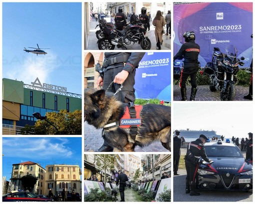 Festival di Sanremo: uomini, mezzi, l'elicottero e anche i cani anti esplosivo per i Carabinieri in città (Foto)