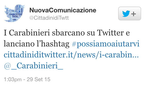 Da oggi i Carabinieri sono presenti anche sui 'social network' con gli account Twitter e su You Tube