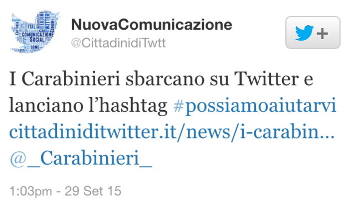 Da oggi i Carabinieri sono presenti anche sui 'social network' con gli account Twitter e su You Tube