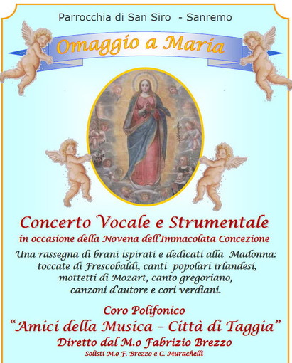 Sanremo: domenica all'Immacolata Concenzione concerto vocal-strumentale