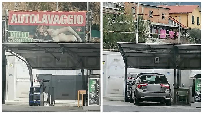 Taggia: cartello pubblicitario considerato 'sessista' alla stazione di servizio, interviene il comune. E' stato rimosso (Foto)