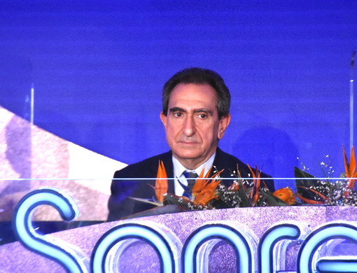 L'ex ad Rai Carlo Fuortes durante una conferenza stampa dell'ultimo Festival di Sanremo