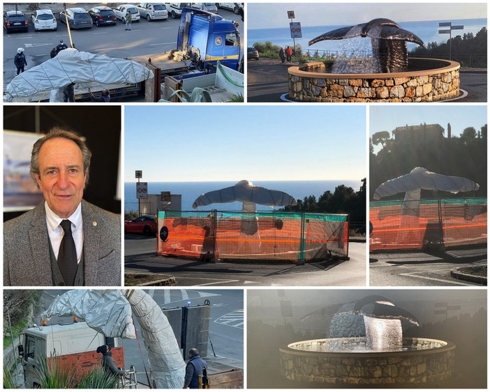 Bordighera: arrivata questa mattina l'opera d'arte di Giancarlo Mazzoni per la fontana del 'Bel Sit' (Foto)