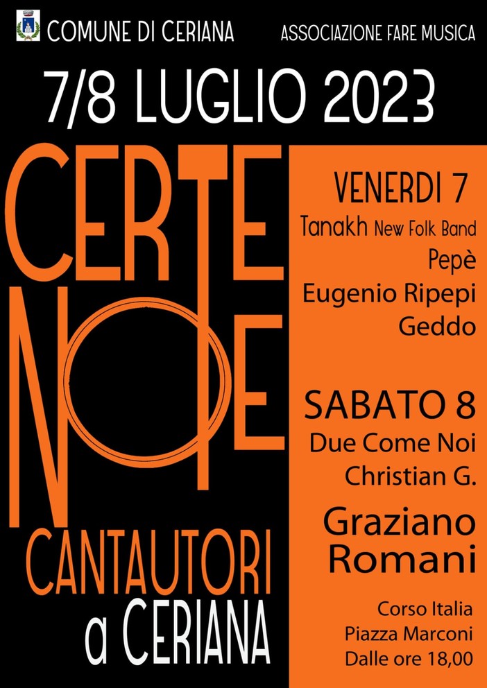 A luglio la prima edizione di ‘Certe Note’, festival musicale nel cuore di Ceriana