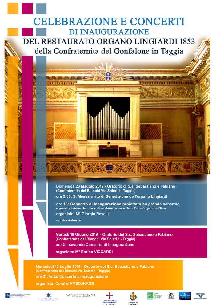 Taggia: domenica l'inaugurazione del lavori di restauro dell'organo dell'Oratorio dei Santi Sebastiano e Fabiano