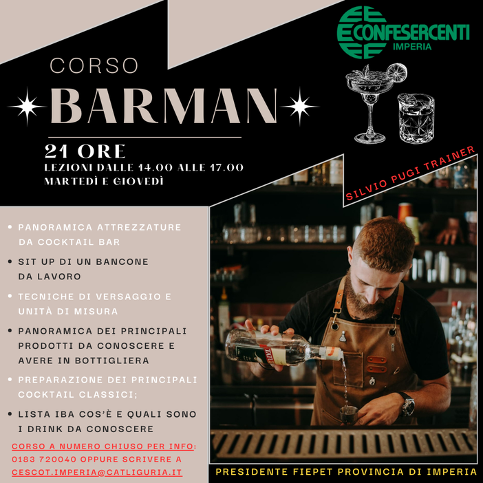 Corso di perfezionamento per barman a Imperia