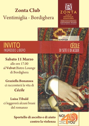 Bordighera: sabato pomeriggio al Velvet Bistro Lounge la presentazione del libro “Cécile Di sete e di acque” di Graziella Bonansea