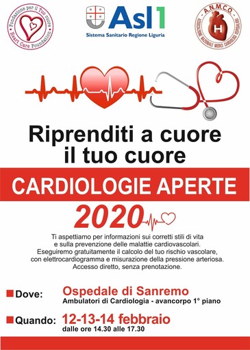 Anche l'Asl1 imperiese aderisce all'iniziativa “Cardiologie aperte”, si parte domani pomeriggio