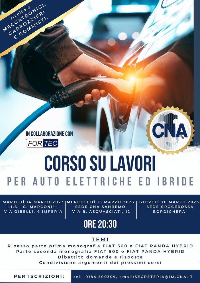 Al via il corso su lavori per auto elettriche ed ibride targato CNA Imperia e Fortec dedicato al mondo dell’Automotive