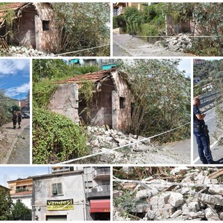 Sanremo: crolla una piccola costruzione all'ingresso dell'Aurelia Bis, danneggiata un'auto ma nessun ferito (Foto)