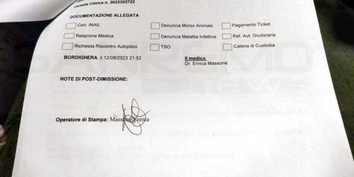 Bordighera: falso medico al Ppi, una lettrice denuncia i fatti di agosto e ci invia il documento firmato (Foto)