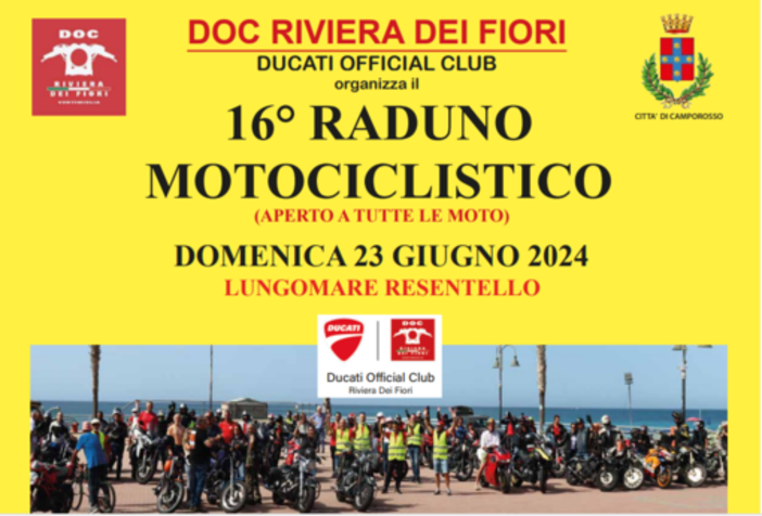 Domenica 23 giugno a Ventimiglia si terrà il 16° Raduno Motociclistico organizzato dal DOC Riviera dei Fiori - Ducati Official Club!