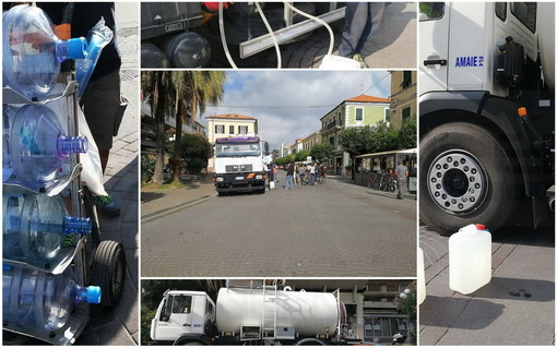 Diano Marina senz'acqua: la rabbia dei residenti che sono costretti a riempire le taniche dall'autobotte (Foto e Video)