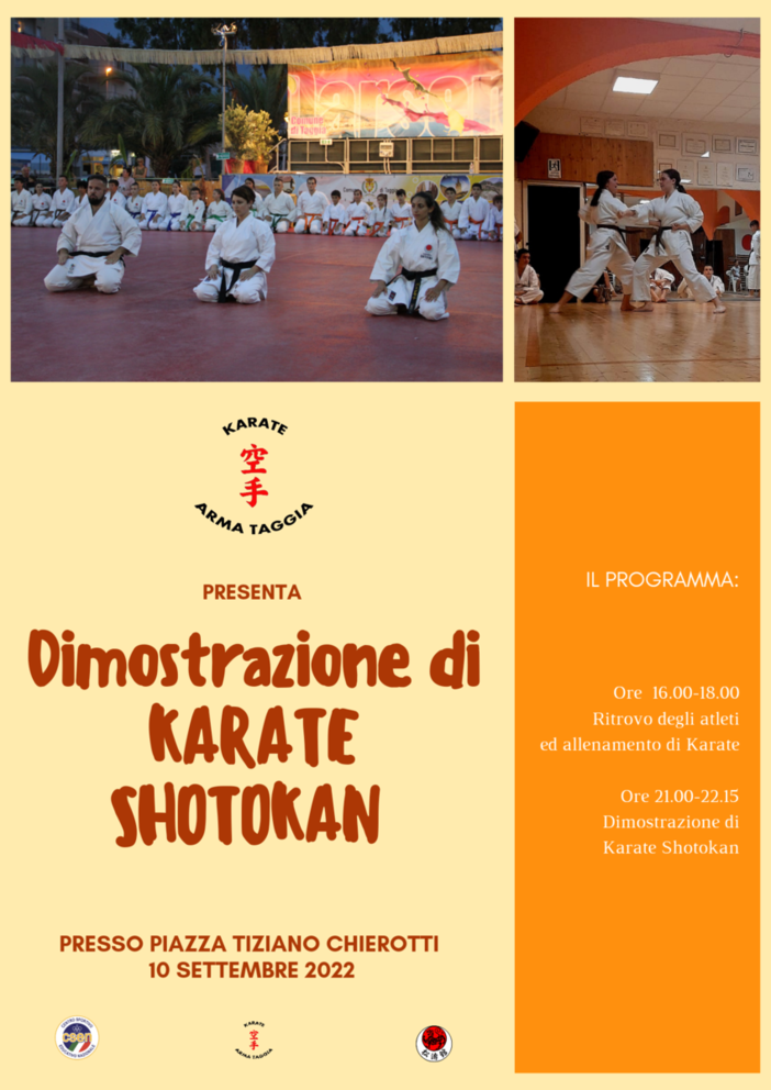 Da pomeriggio a sera: in piazza Chierotti un sabato di sport con l'associazione Karate Arma Taggia