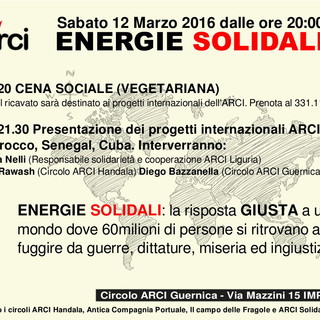 Sabato prossimo appuntamento con ‘Energie Solidali’ al Circolo Arci Guernica di Imperia