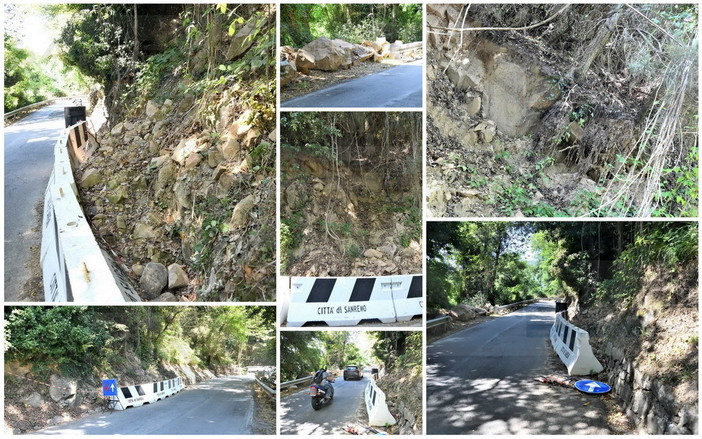 Sanremo: frana 'rabberciata' da un anno sulla strada verso San Romolo, la preoccupazione dei residenti (Foto)