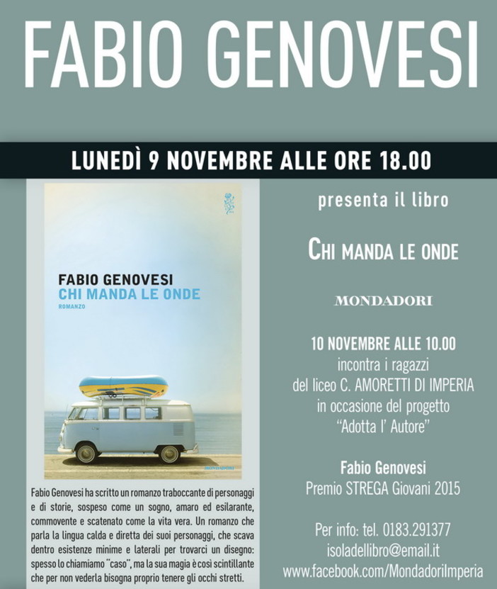 Imperia: oggi pomeriggio alla libreria Mondadori l'incontro con Fabio Genovesi 'Premio Strega Giovani 2015'