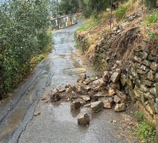 Maltempo in atto sulla nostra provincia: piccola frana in strada Peiranze sopra San Martino (Foto)