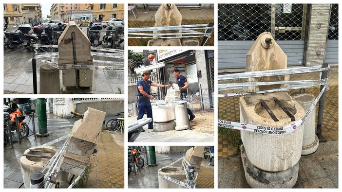 Sanremo: dopo le fioriere del centro città vandalizzata anche la fontanella di rondò Garibaldi (Foto)