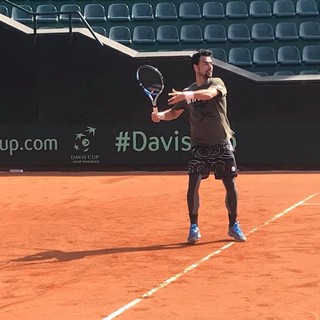 Fognini durante un allenamento sulla terra rossa genovese di Valletta Cambiaso