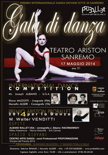 Sanremo: domani e sabato all'Ariston di Sanremo le finali della 14a edizione del 'Premio internazionale danza giovani città di Sanremo'