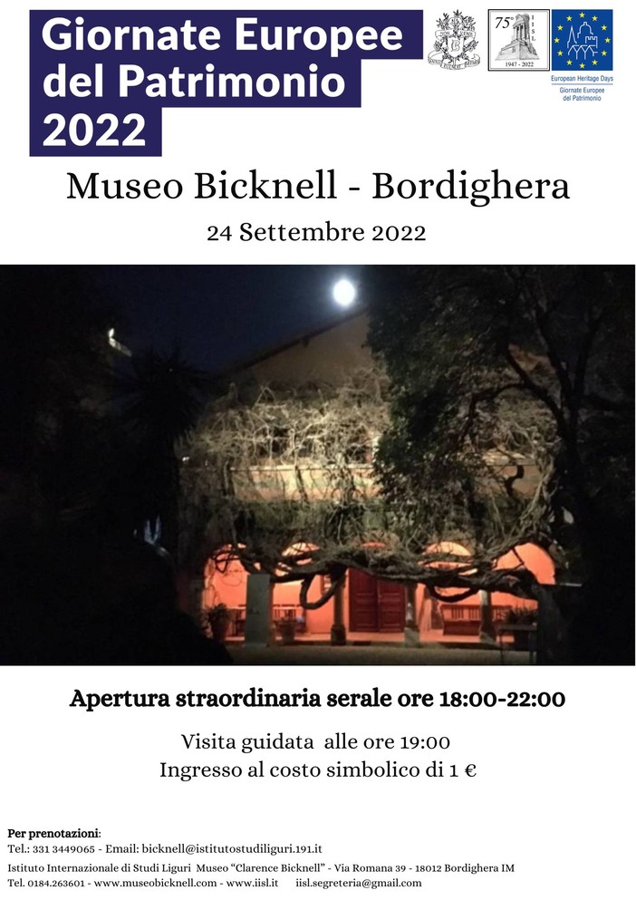 Bordighera: in occasione delle Giornate Europee del Patrimonio apertura straordinaria per il Museo Bicknell