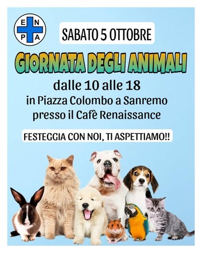 Sanremo: sabato prossimo i volontari dell'Enpa in piazza Colombo per la ‘Giornata degli animali’