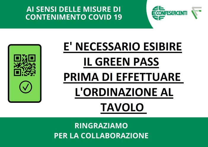 Green Pass, esenzioni, controllo e nuova cartellonistica modificata: ecco le info da Confesercenti