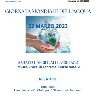 Sanremo: sabato conferenza al museo con il Club Unesco per la Giornata Mondiale dell’Acqua
