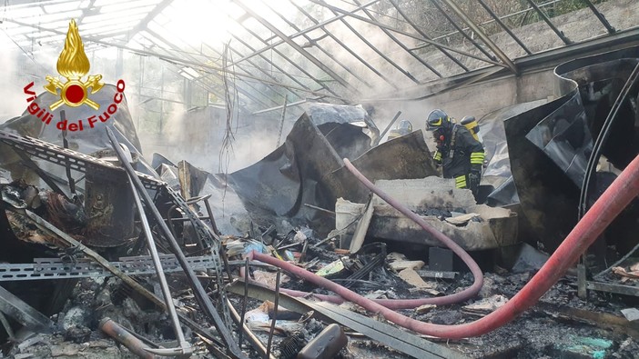 San Biagio della Cima: incendio in una serra dismessa, intervento dei Vigili del Fuoco (Foto)