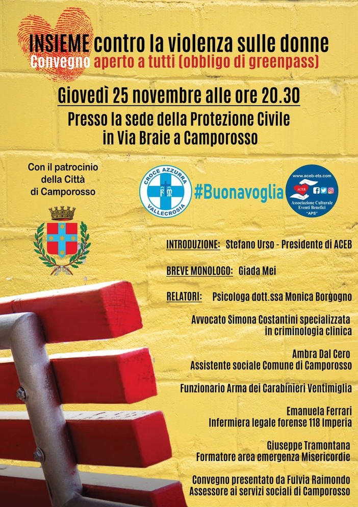 Camporosso: Aceb, il gruppo Buonavoglia, Croce Azzurra, ODV e ACEB uniti il 25 novembre contro la violenza sulle donne